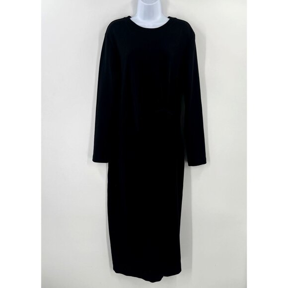 Tanya Taylor Blakely Dress 2X Black Knit Midi Maxi Long Sleeve Side Knot Ruched - Picture 9 of 9